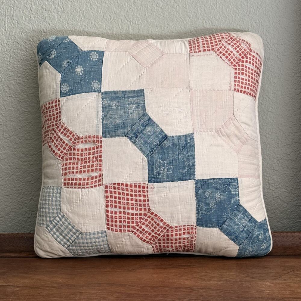Vintage Quilt Pillow 12x12 handmade accent pillow